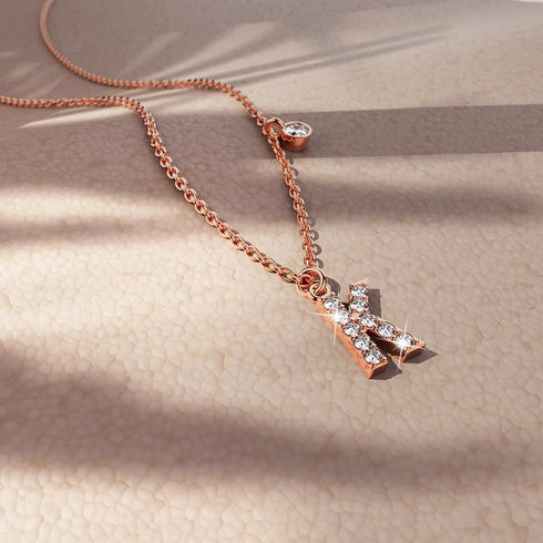 Solid 925 Sterling Silver Initial Crystal Personalised Alphabet Letter Necklace Rose Gold Filled